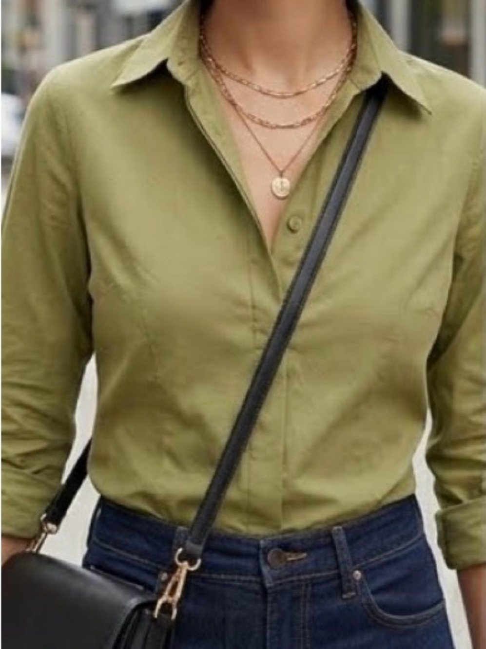 ✨ Dockers Ruched 3/4 Sleeve Olive Green Button Up ✨